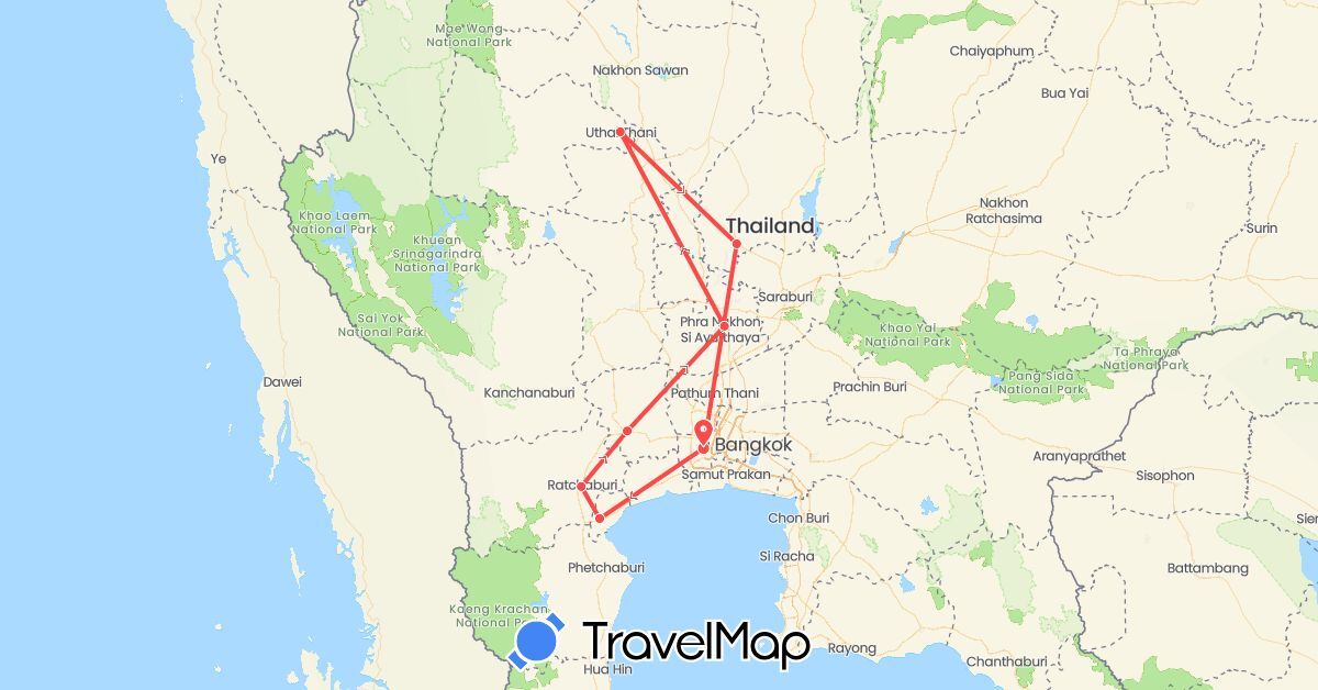 TravelMap itinerary: driving, hiking in Thailand (Asia)